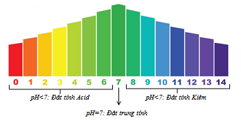 Độ pH của đất hay còn gọi là phản ứng của đất, được đánh giá bởi nồng độ của ion H+ và OH- có trong đất. Chỉ số pH chính là chỉ số đánh giá mức độ chua hay kiềm của một loaị đất. pH = 7 là đất trung tính, pH < 7 đất có tính axit (đất chua), pH > 7 đất có tính kiềm. 
